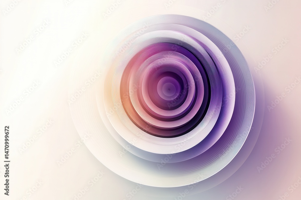 Poster abstract circular design with layered gradients in purple and white tones, creating a serene atmosph