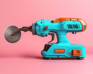 Colorful electric cutting tool on a pink background showcasing modern design