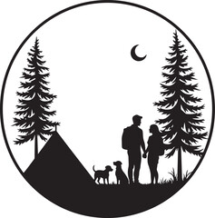 Tent Under the Stars Silhouette Scene

Campfire Night with Trees Vector Art

Family Camping Trip Silhouette Design

Mountain Camping Adventure Vector

Hikers Resting by Tent Silhouette