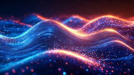 Beautiful abstract technology background featuring luminous flowing waves and radiant blue digital particles high resolution photo