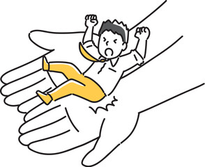 落ちてくる男性を受け止める