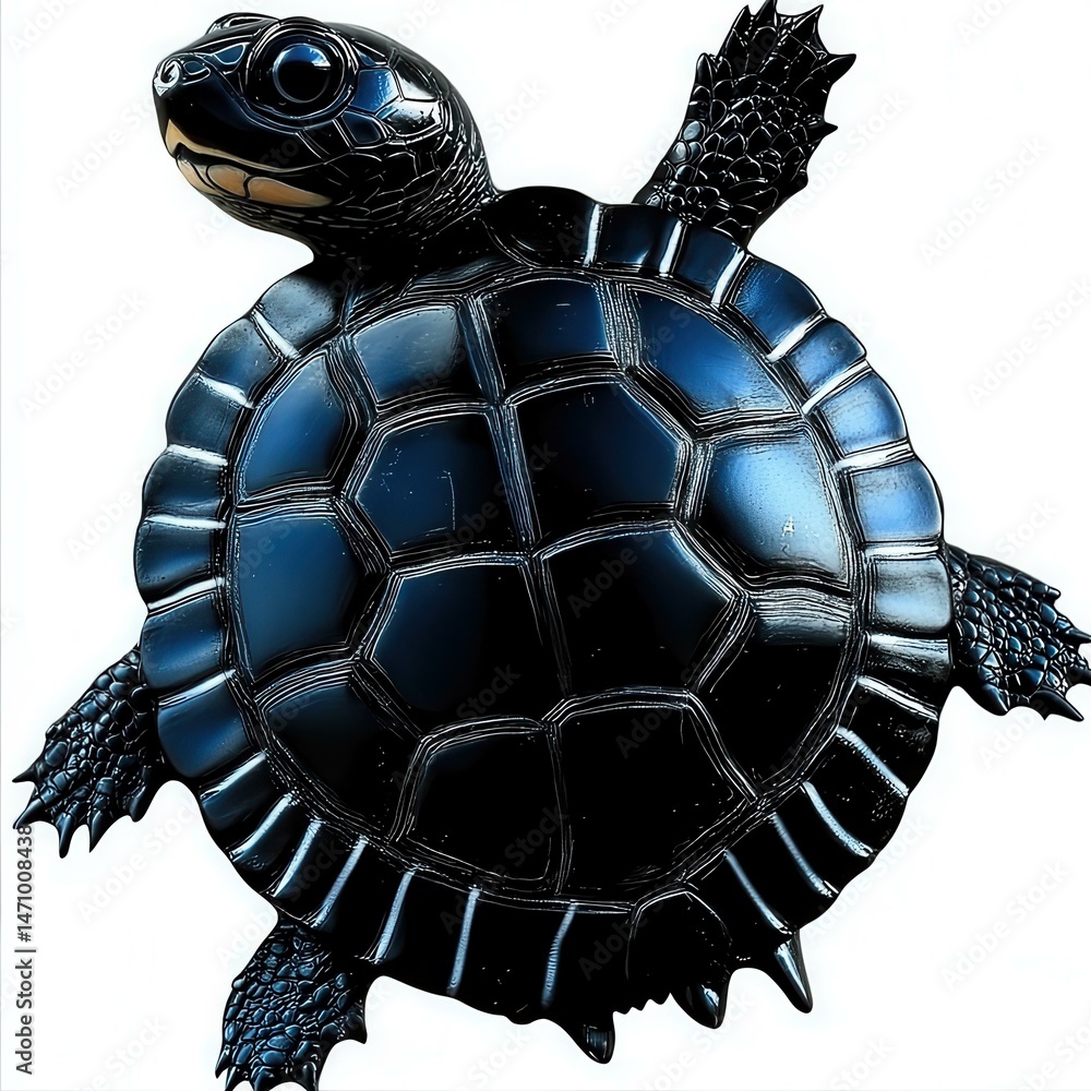 Poster sleek turtle positioned facing upward on isolated white background