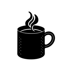 outdoor mug with steam silhouette on white 