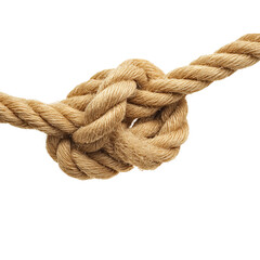 Fototapeta premium A detailed shot of a complex knot tied in a sturdy rope, showcasing texture and craftsmanship. The knot is a symbol of strength and connection.