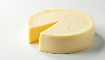 Creamy white cheese wheel on white background, wheel, healthy food, parmesan