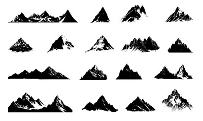 mountain Vector different silhouette high range Black logo elements bundle design