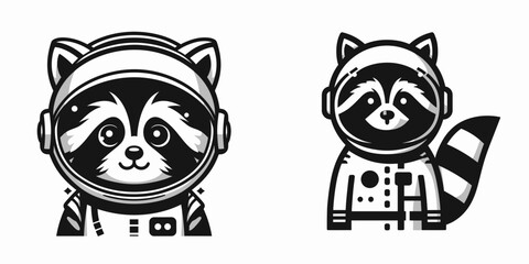 Raccoon in astronaut costume. Cartoon clipart vector draw illustration. Cosmic bandit spacesuit celestial adventure astronomy wild creature.