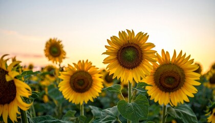Obraz premium 夕暮れのひまわり畑