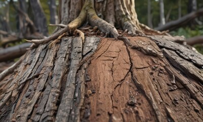 Young tree pushing through weathered stump, close-up detail showing bark texture,  spring,  life