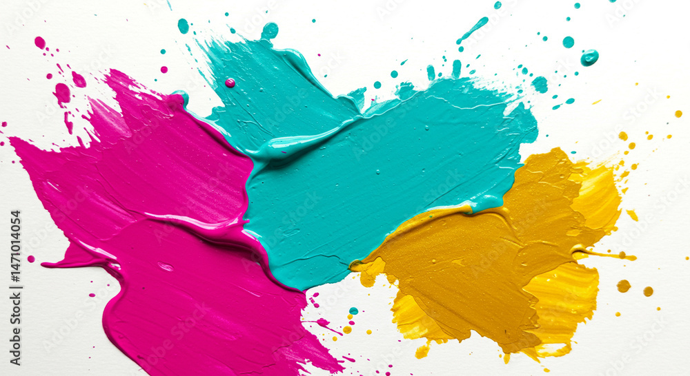 Poster vibrant paint splashes with artistic flair on a pristine canvas surface