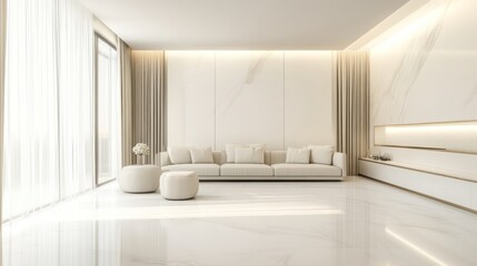 Fototapeta premium Modern minimalist living room with elegant decor and light