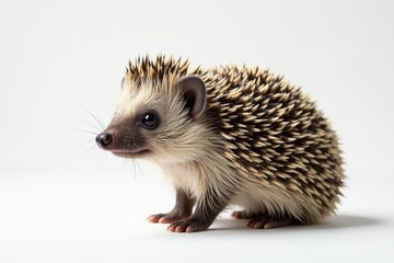 Obraz premium Hedgehog standing, facing forward, pure white backdrop, rodent, pet, portrait