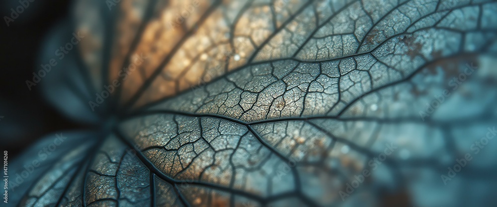 Poster close-up view of intricate leaf veins in serene natural setting