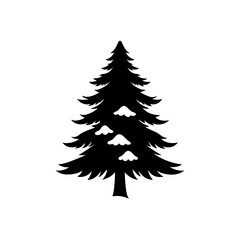 pine tree with snow cap silhouette on white 