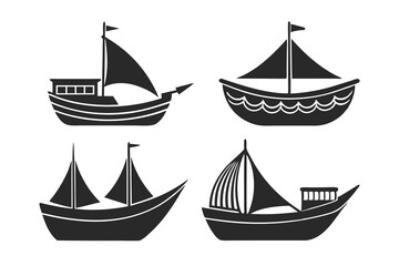 set of Boat icon silhouette vector illustration