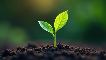 Fototapeta premium Single sprout, thin stem, reaching upward, fresh growth , leaf, vibrant