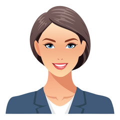 Flat Vector. Portrait of only one Woman. Simple Background.