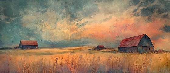 Rustic Barn Landscape at Dusk