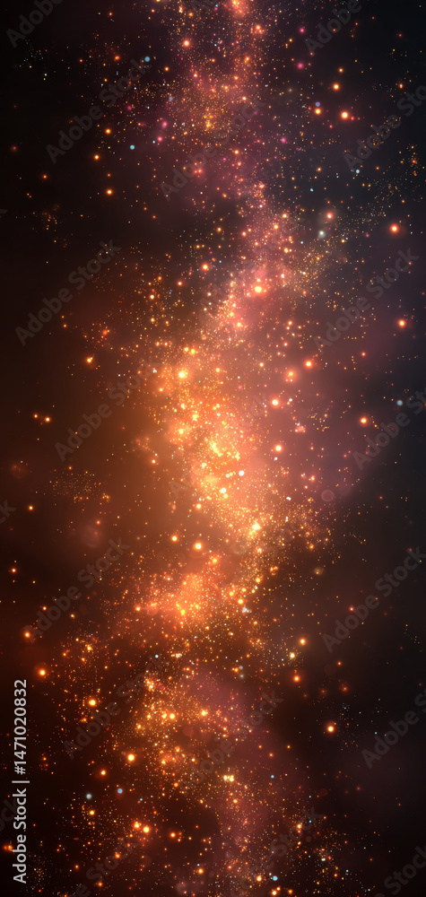 Poster mesmerizing cosmic scene with glowing stars and nebulae, creating vibrant celestial background