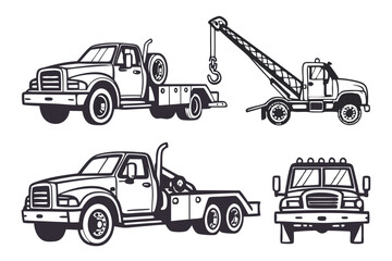 Naklejka premium set of Towing Truck silhouette vector illustration