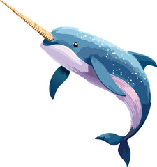 Narwhal isolated on a transparent or white background, vector illustration