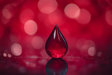 Crimson drop poised over a surface