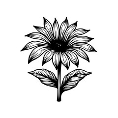 Monochrome floral artwork showcasing a stylized blooming flower with elegant details