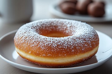 Delicious powdered sugar donut with airy texture and sweet topping high resolution images