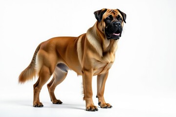 Obraz premium Majestic mastiff, powerful stance, white background, purebred, fur, portrait