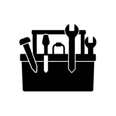 toolbox with tools silhouette on white background  