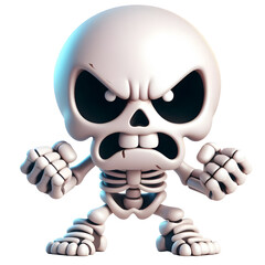 Very angry cute 3D skeleton isolated on white background
