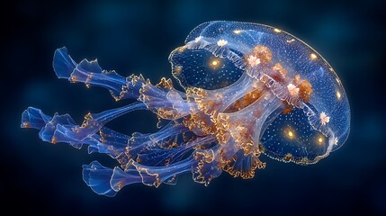 Obraz premium Glowing Jellyfish Ocean Deep Bioluminescent Underwater Wonder.