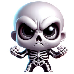 Very angry cute 3D skeleton isolated on white background
