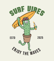 cactus surf retro cute illustration