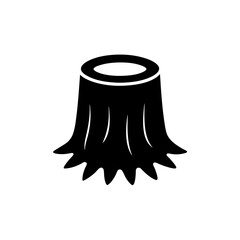 tree stump with rings silhouette on white 