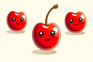 Cute cherry fruit art images, photos, illustration, horizontal
