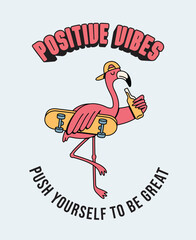 flamingo skateboard retro cute illustration