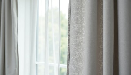 Simple, light grey linen curtains, soft natural folds , photography, clean, light