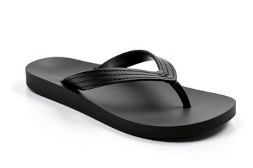 Single black flip-flop isolated on white background , one, design, top