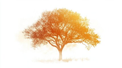 Abstract silhouette of a tree in gradient amber, symbolising life, growth, change and transition against a white background.