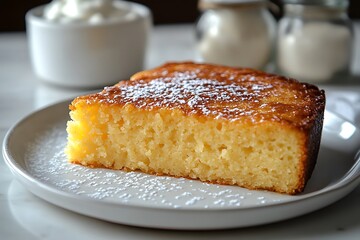 Light and fluffy cornbread served on white plate high resolution photo