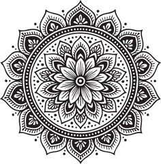 Intricate Black and White Mandala – Hand Drawn Line Art for Coloring or Decoration

