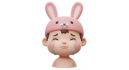 Sad child figurine with pink hat