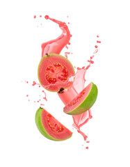 Drifting Slices of  Guava with Vibrant Juice Splash png