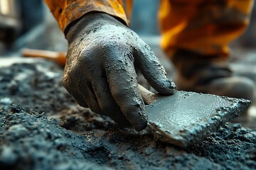 Mason hands setting bricks with cement precision high resolution picture