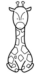 座っているキリンの白黒イラスト