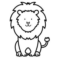 座っているライオンの白黒イラスト