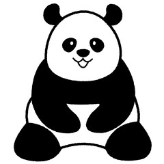 座っているパンダの白黒イラスト
