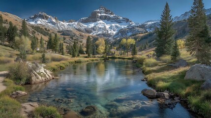 Majestic Mountain Reflection Autumn Serenity in Colorado.