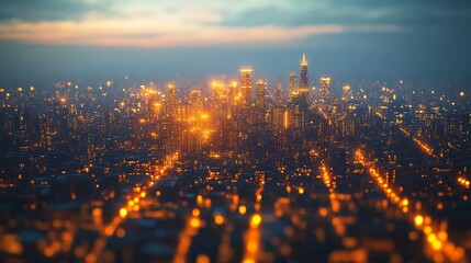 Fototapeta premium A futuristic city skyline illuminated at twilight.